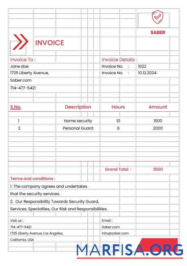 Realistic Security Guard Services Invoice Template